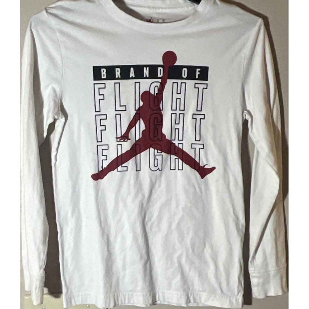 Air Jordan Brand of Flight Boys L White Long Sleeve Graphic Tee‎ Crew Neck